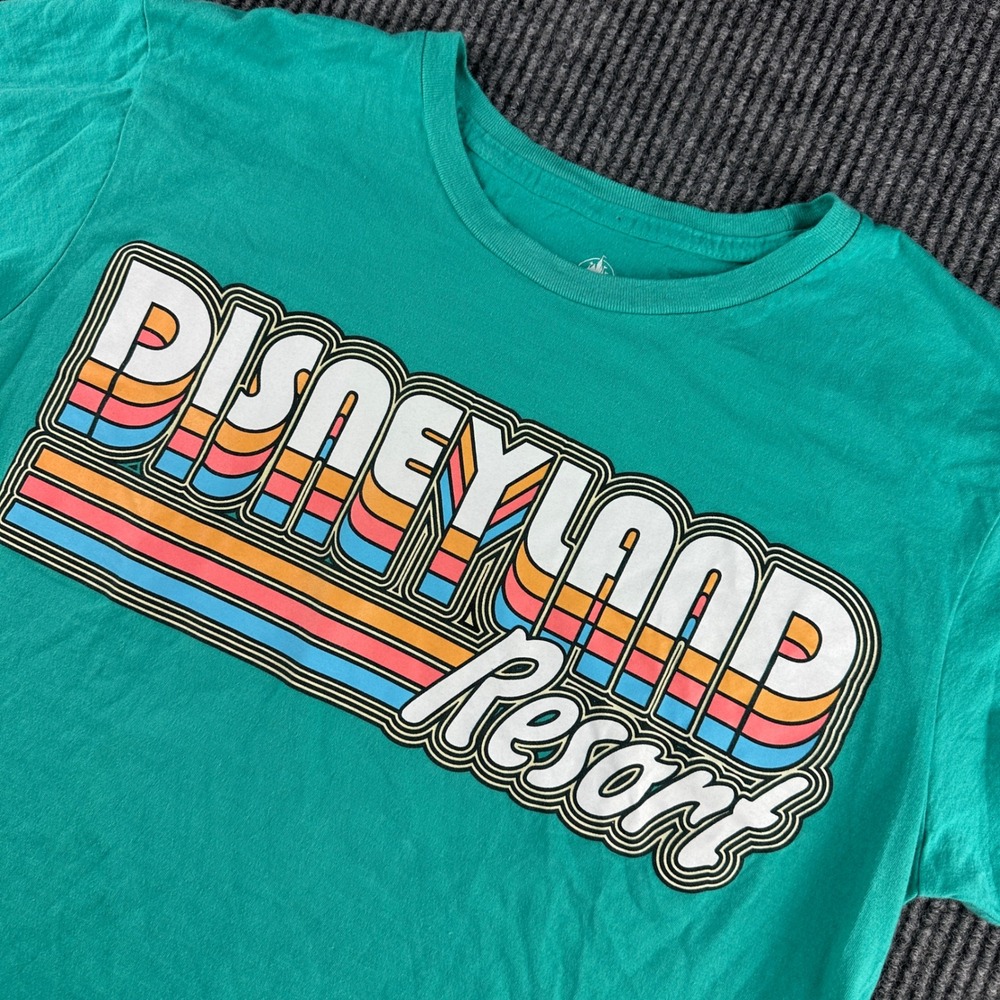 Disney Parks Disneyland Resort Retro Graphic TShirt Teal Green Mens Large Cotton